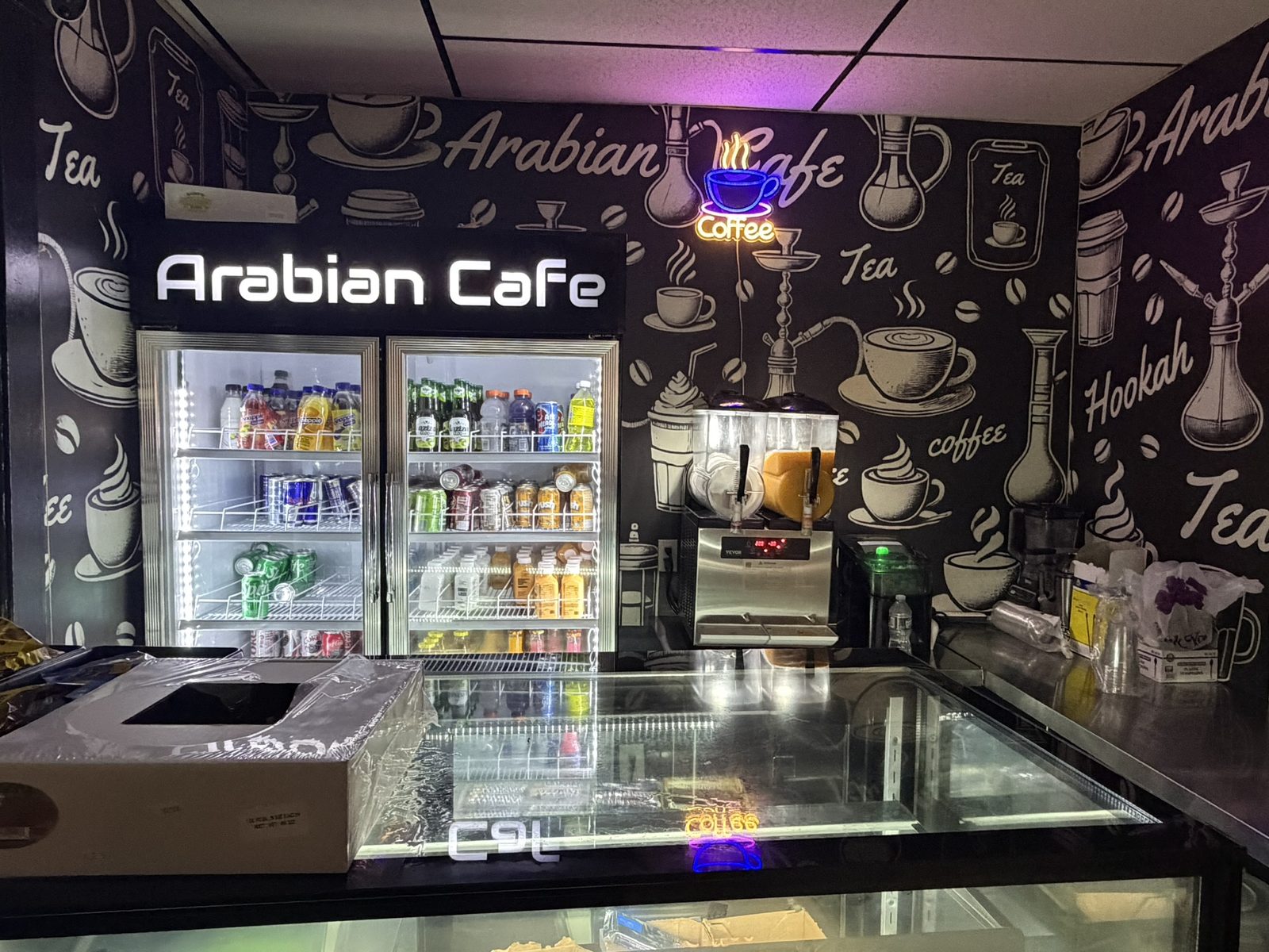 Inside Arabian Cafe sports and hookah lounge in Paterson, NJ